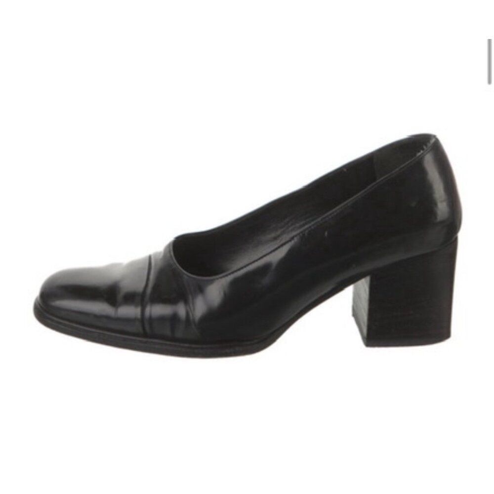 Gucci Authentic Vintage Solid Black Leather Block Heel Pumps Heels 6.5 - Picture 1 of 9